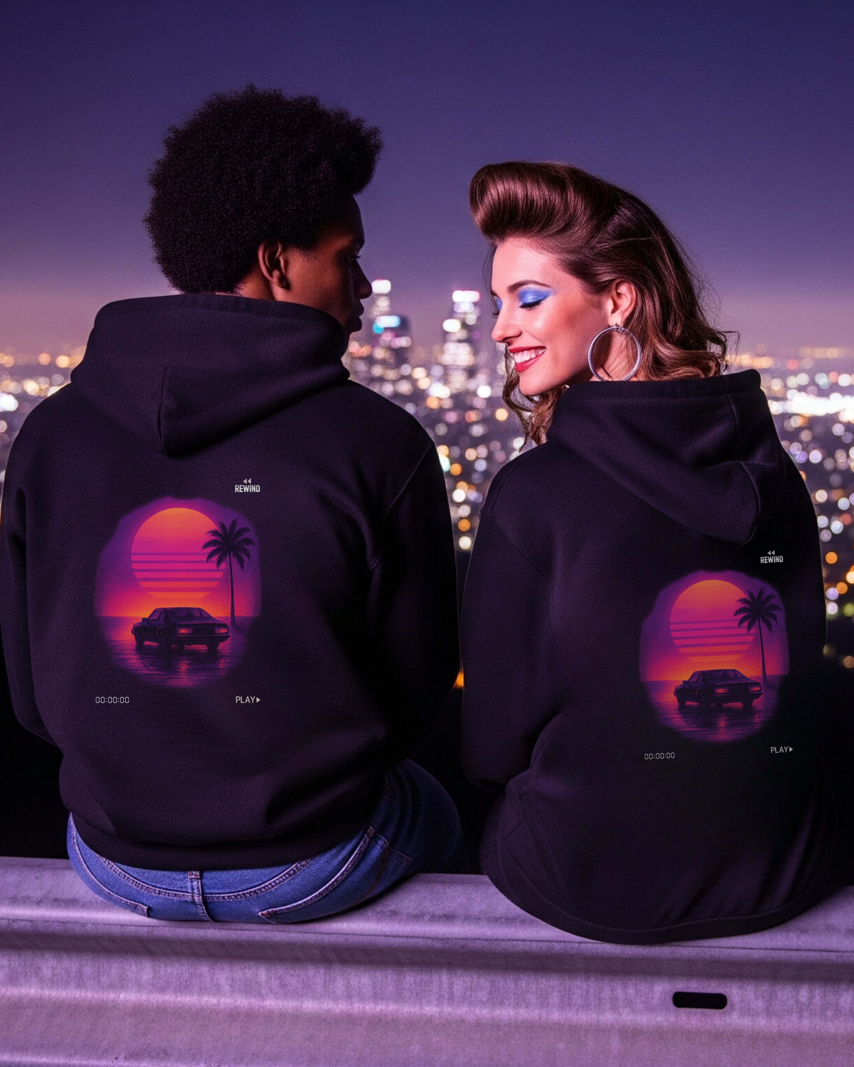 Analog Sunset Hoodie, female and male models view