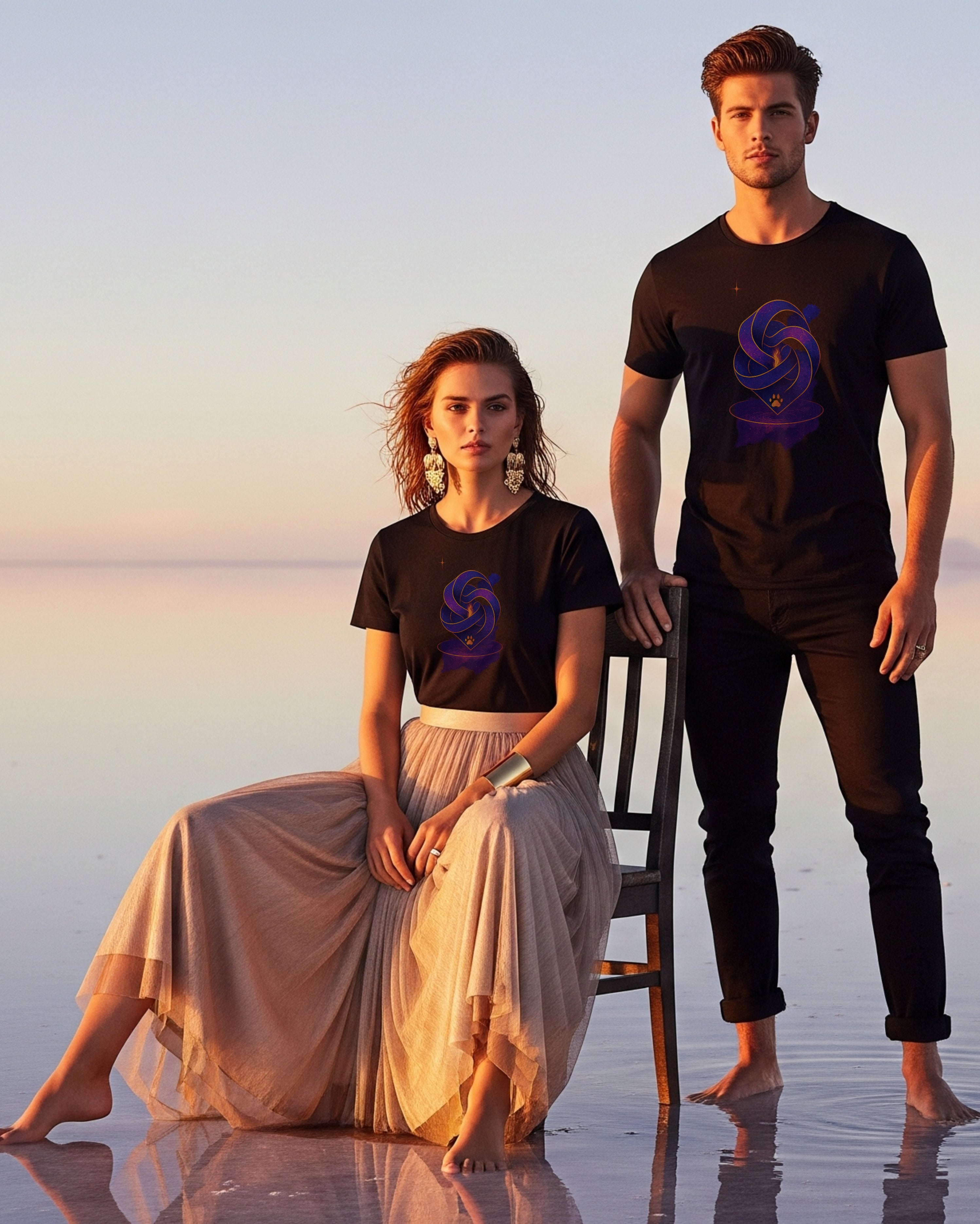 Ascension Tee, female and male models view