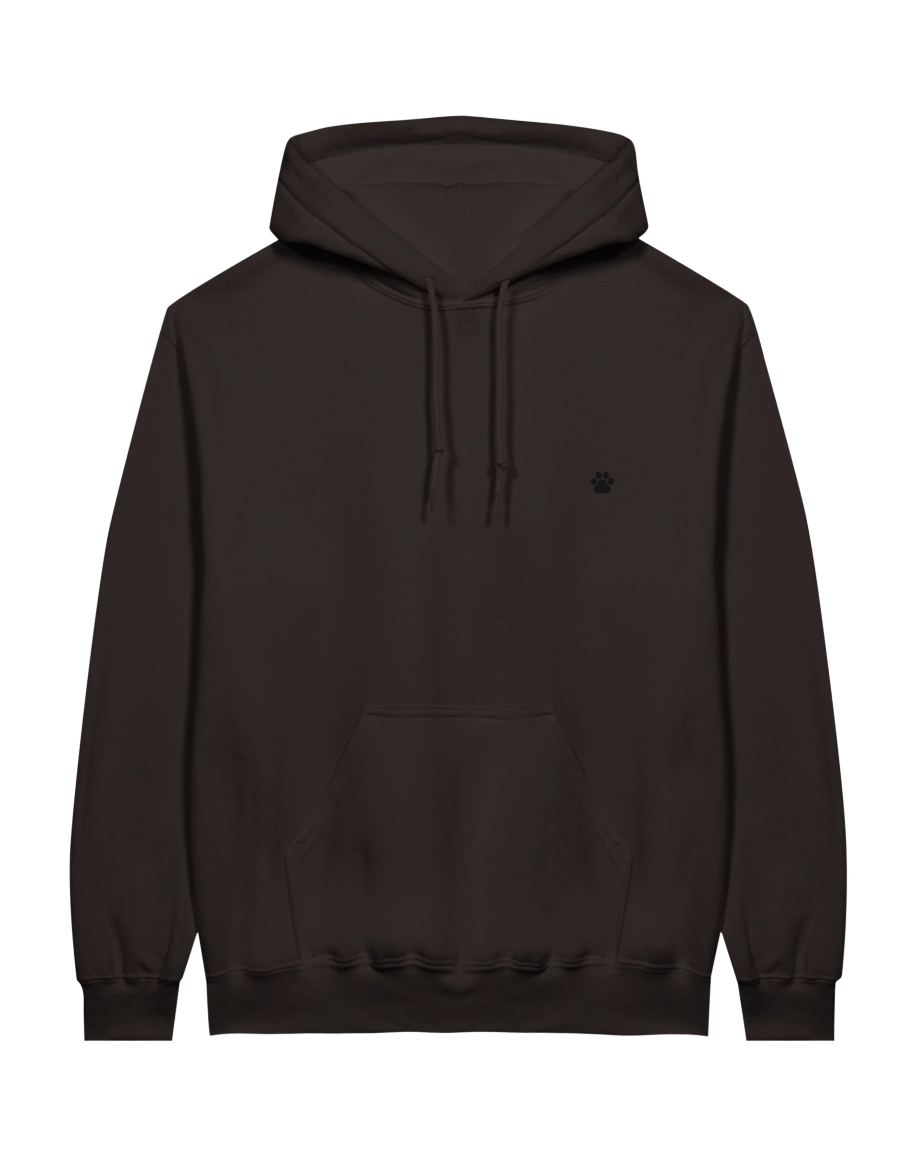 Black PAW Hoodie, dark chocolate front view