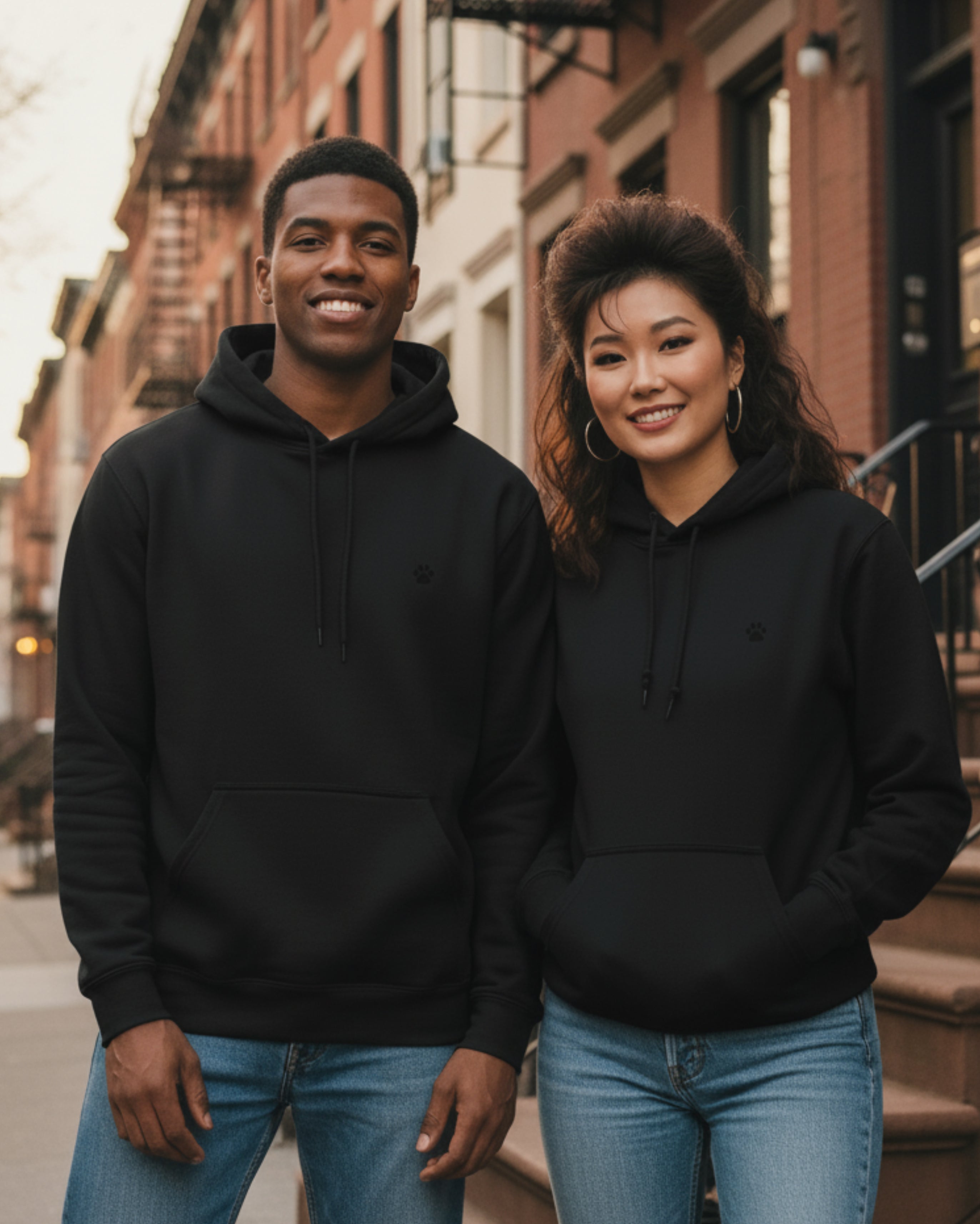 Black PAW Hoodie, female and male models view