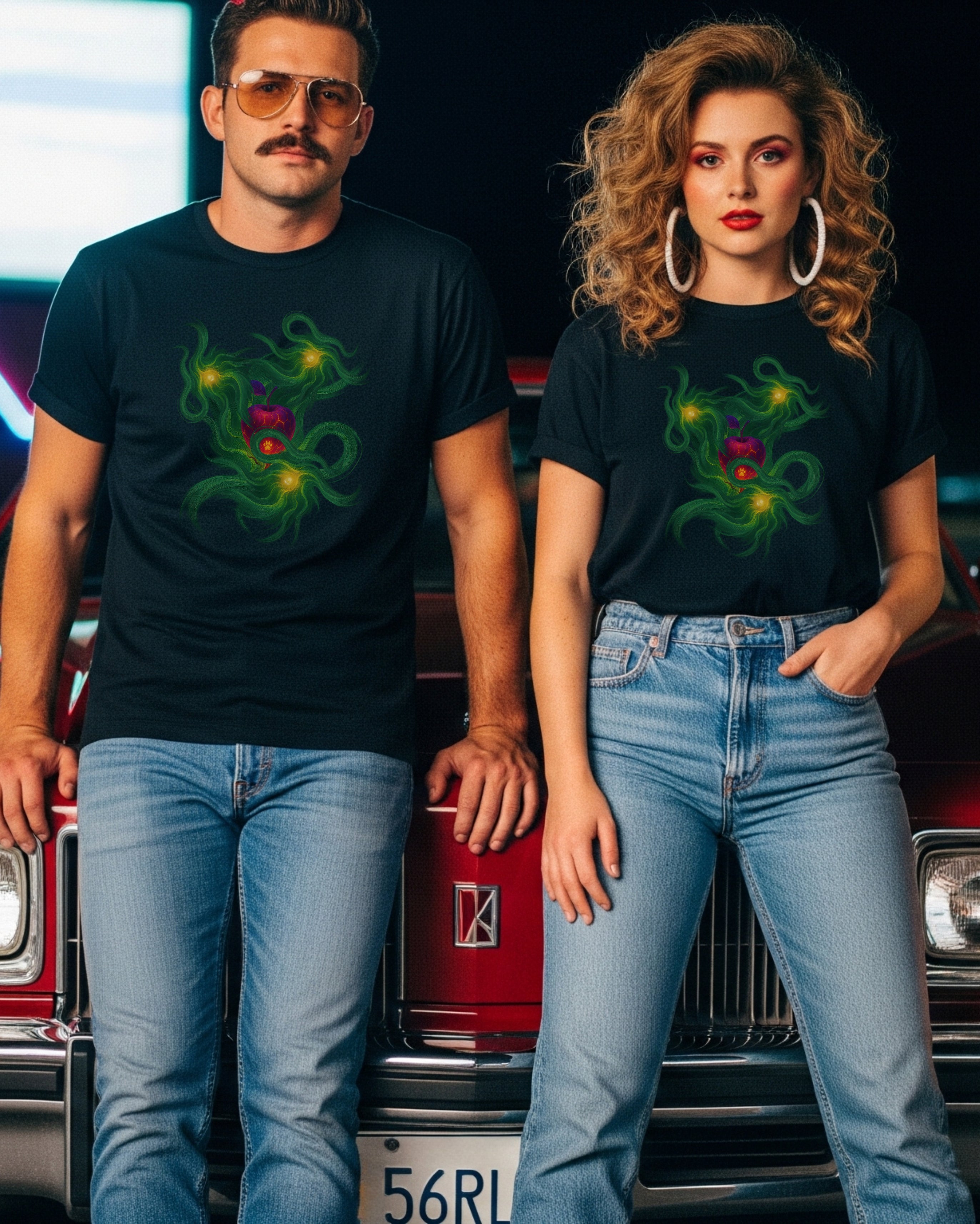 Forbidden Fruit Tee, female and male models view