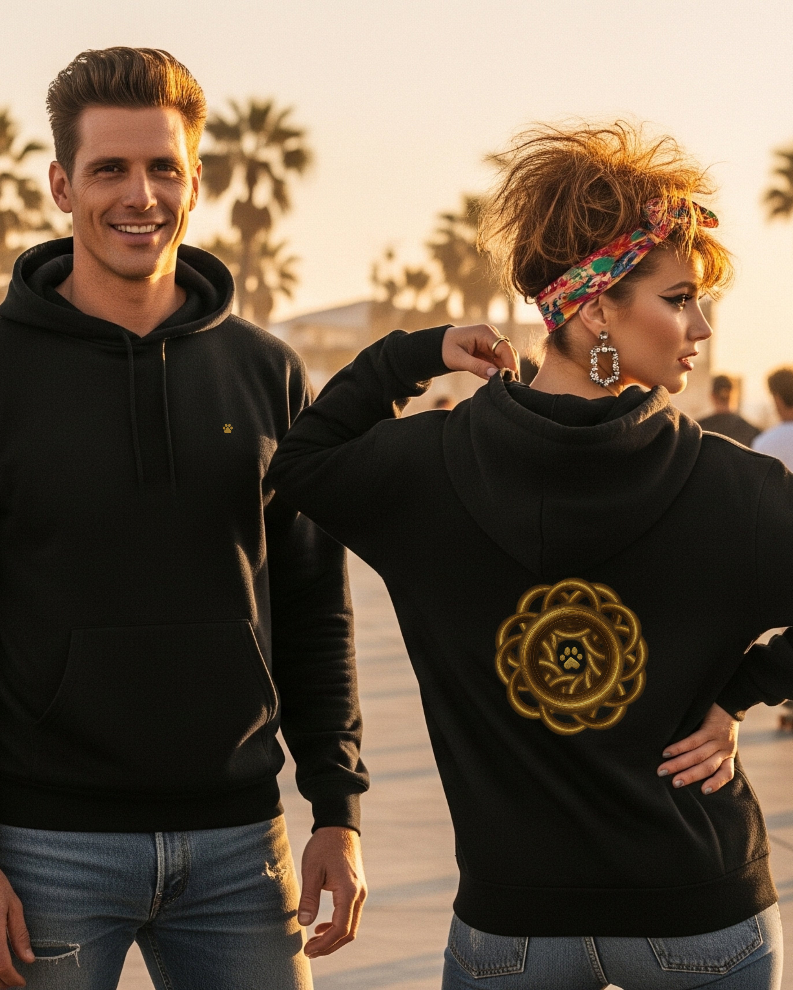 Golden Halo Hoodie, female and male models view