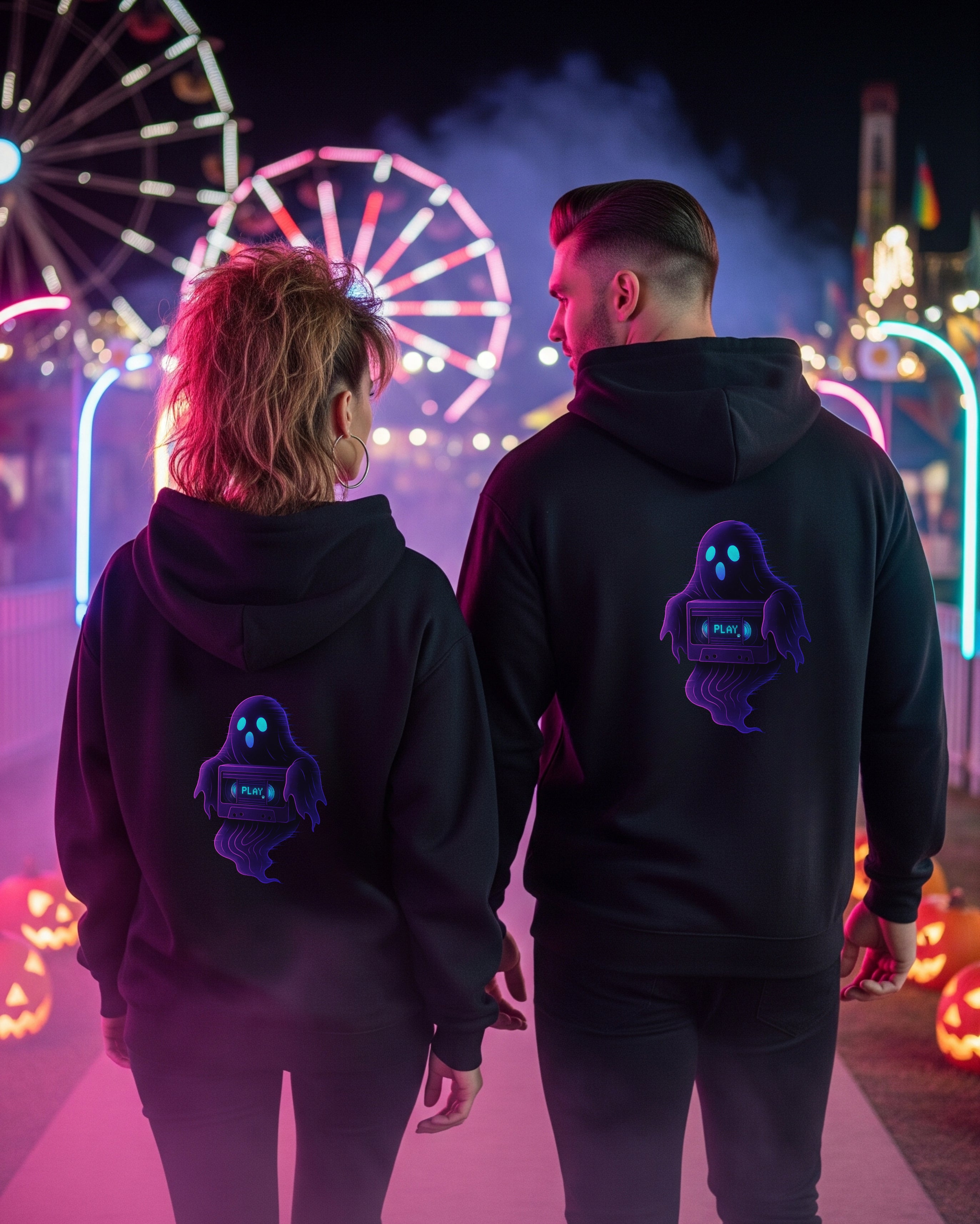 Halloween Ghost Hoodie, female and male models view
