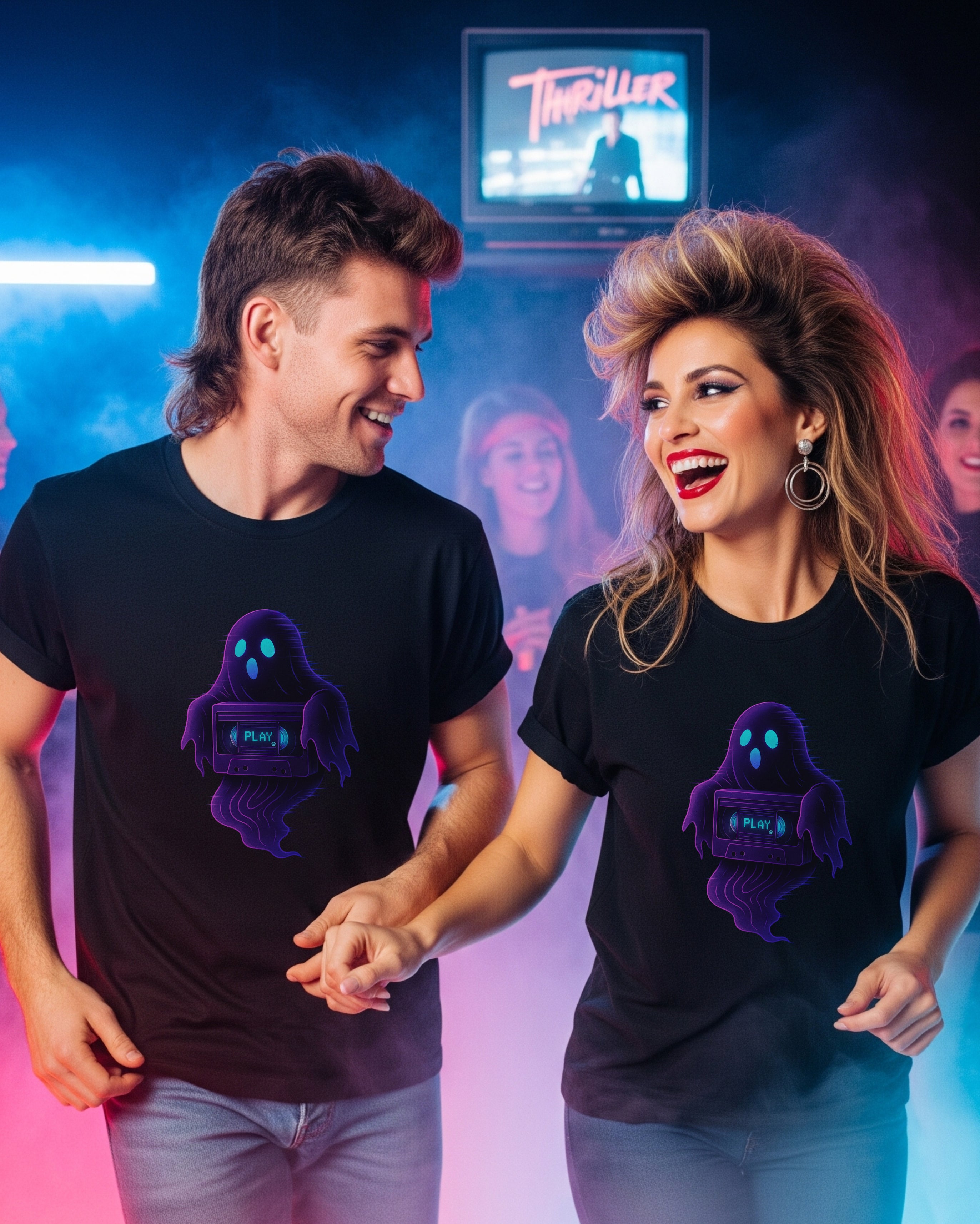 Halloween Ghost Tee, female and male models view