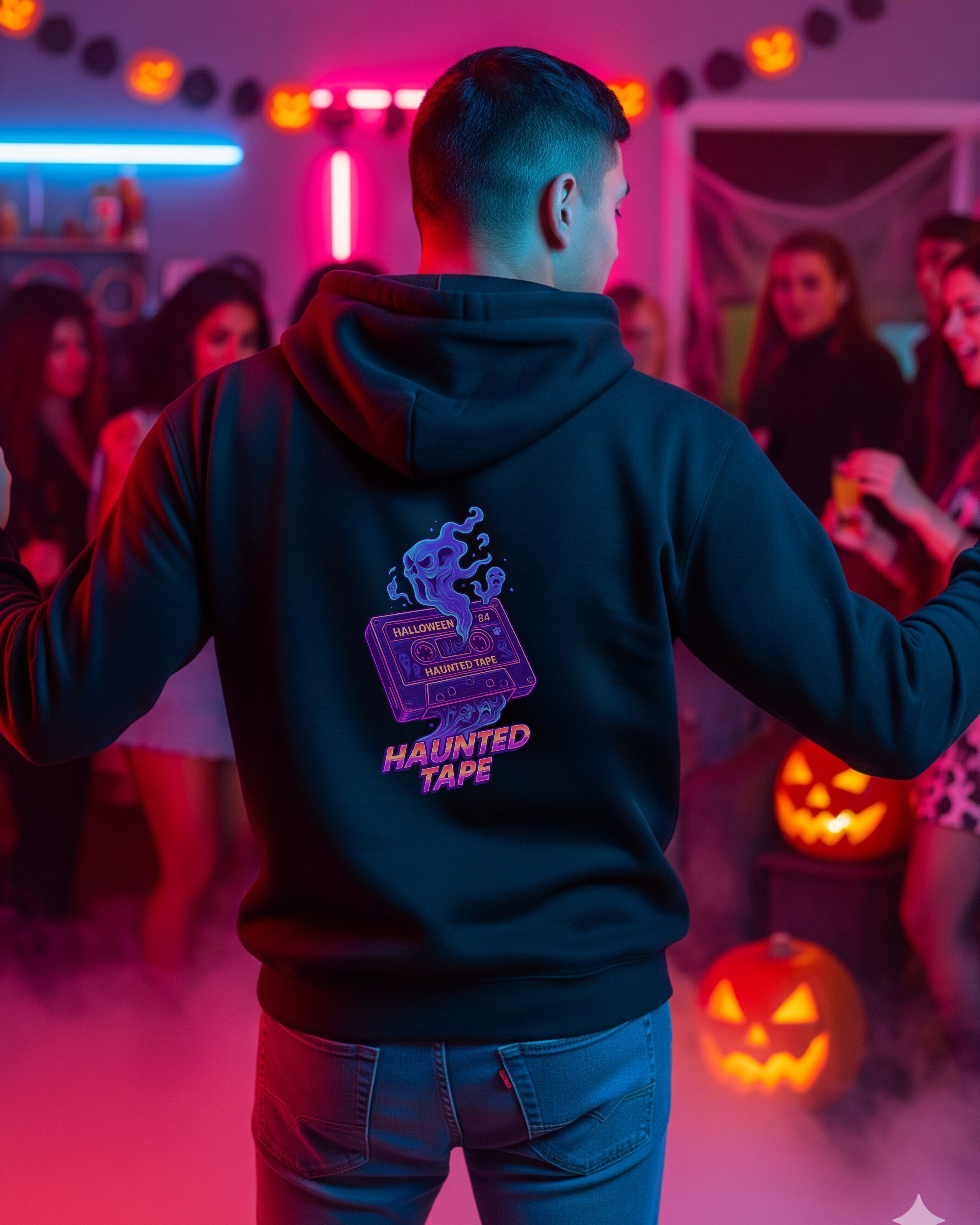 Halloween Mix 80's Hoodie, male model view