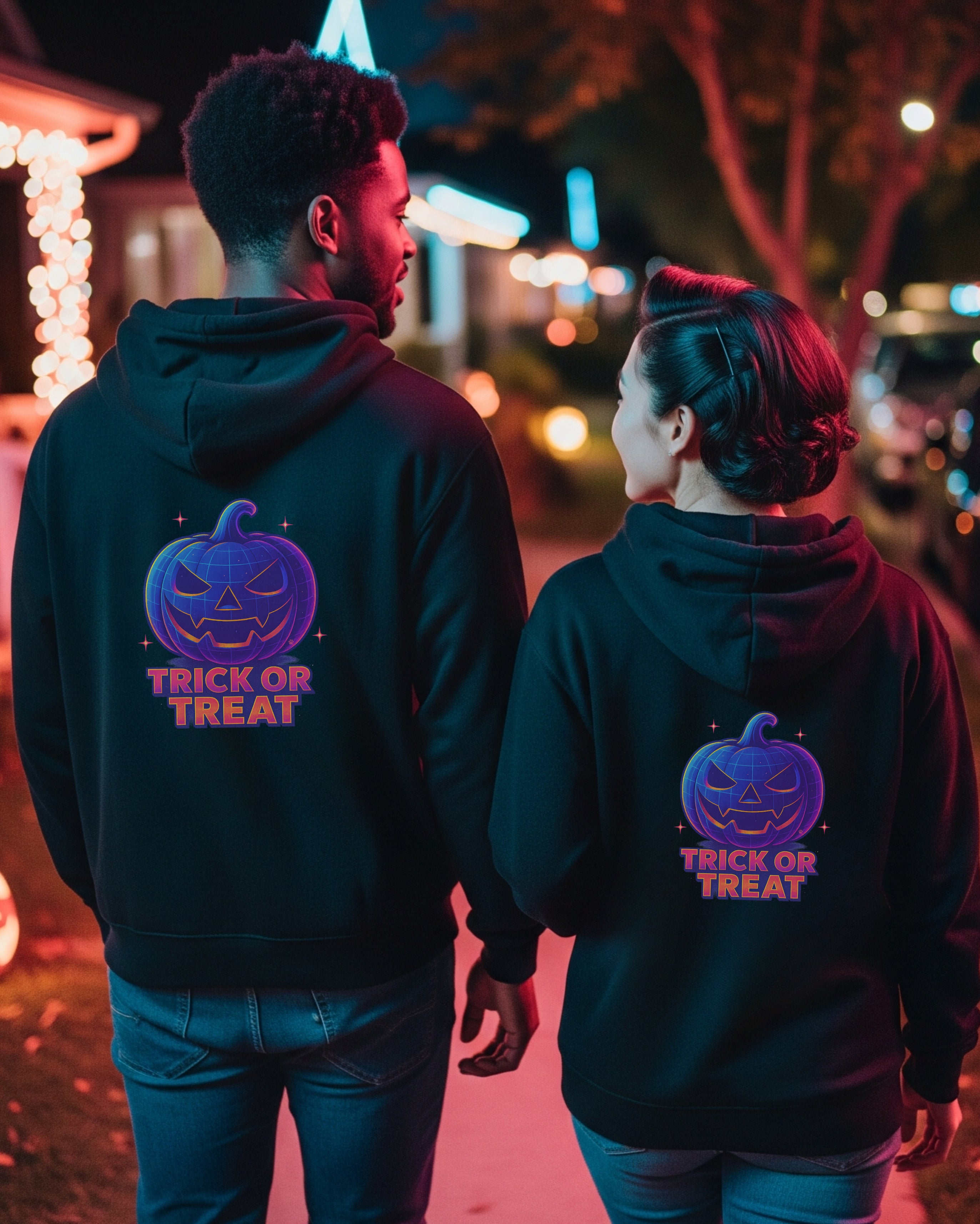Halloween Pumpkin Hoodie, female and male models view