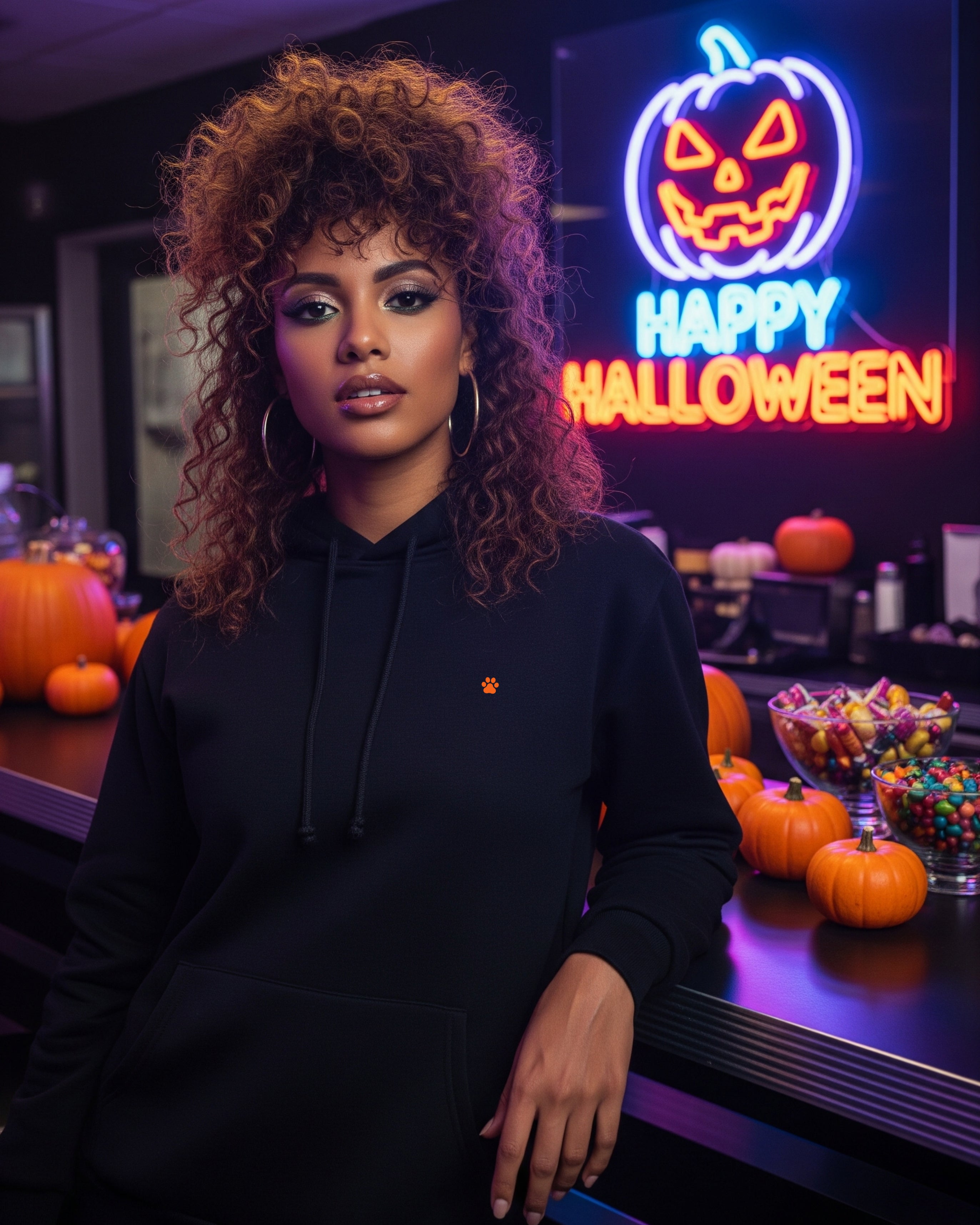 Halloween Pumpkin Hoodie, female model view