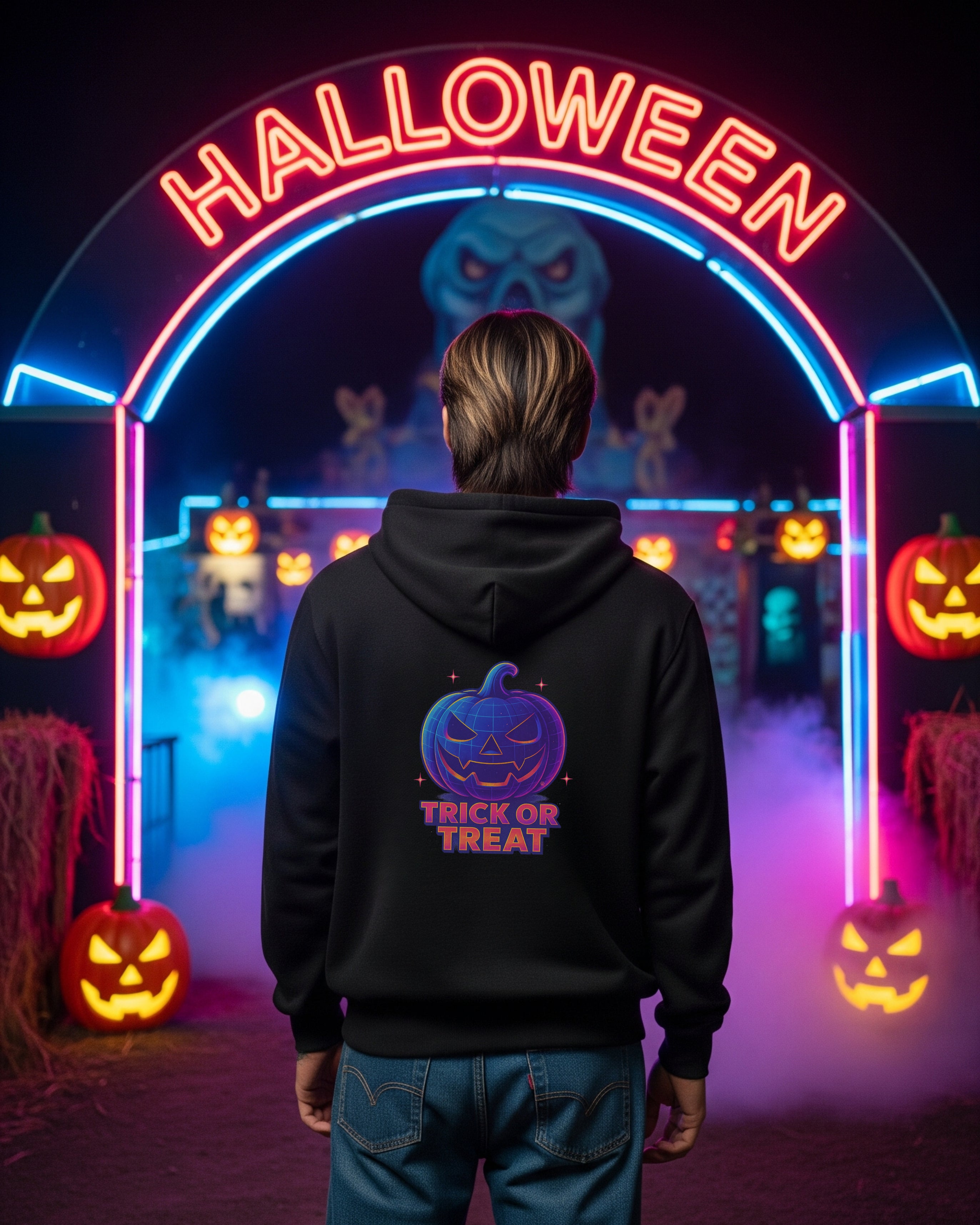 Halloween Pumpkin Hoodie, male model view