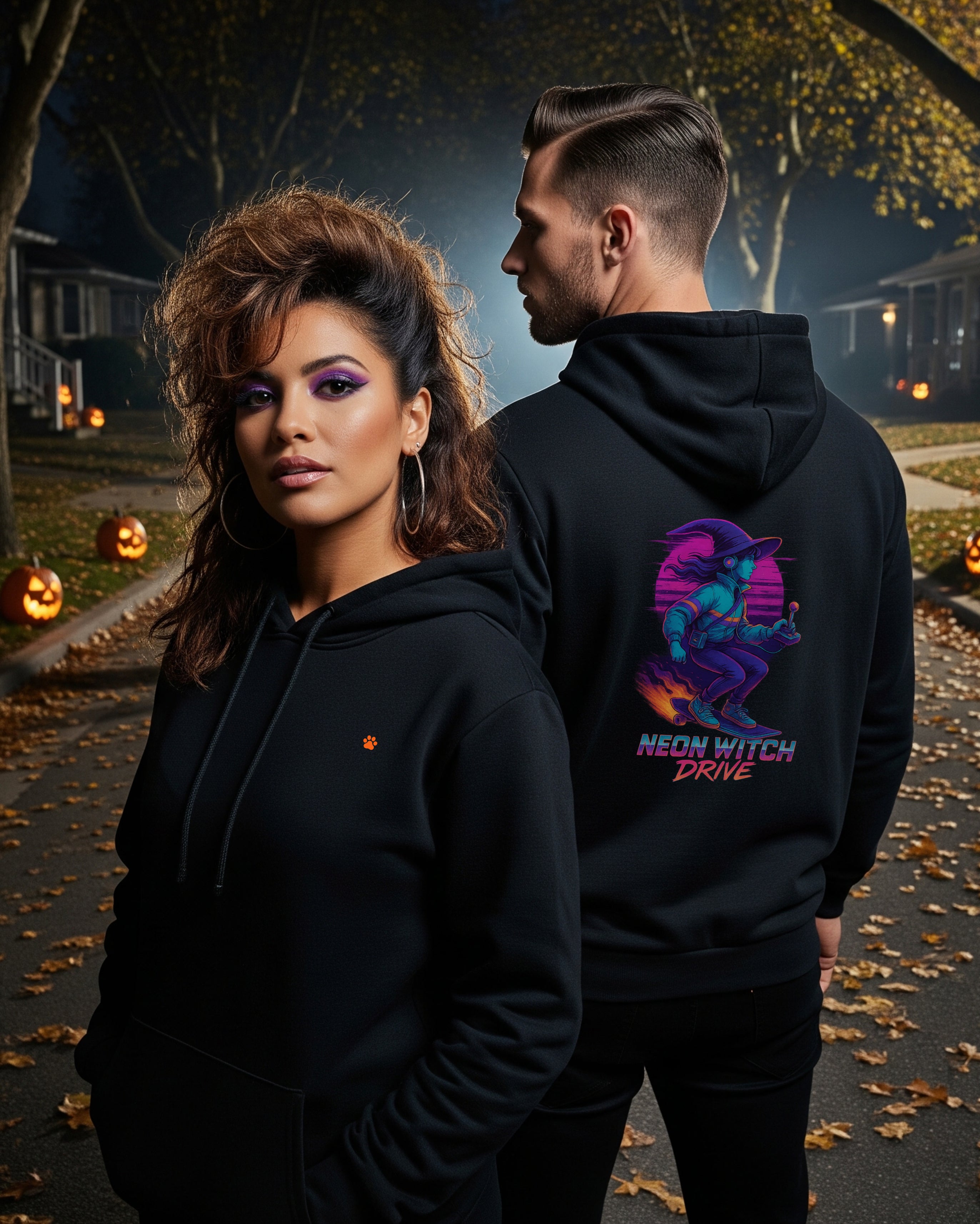 Halloween Witch Drive Hoodie, female and male models view