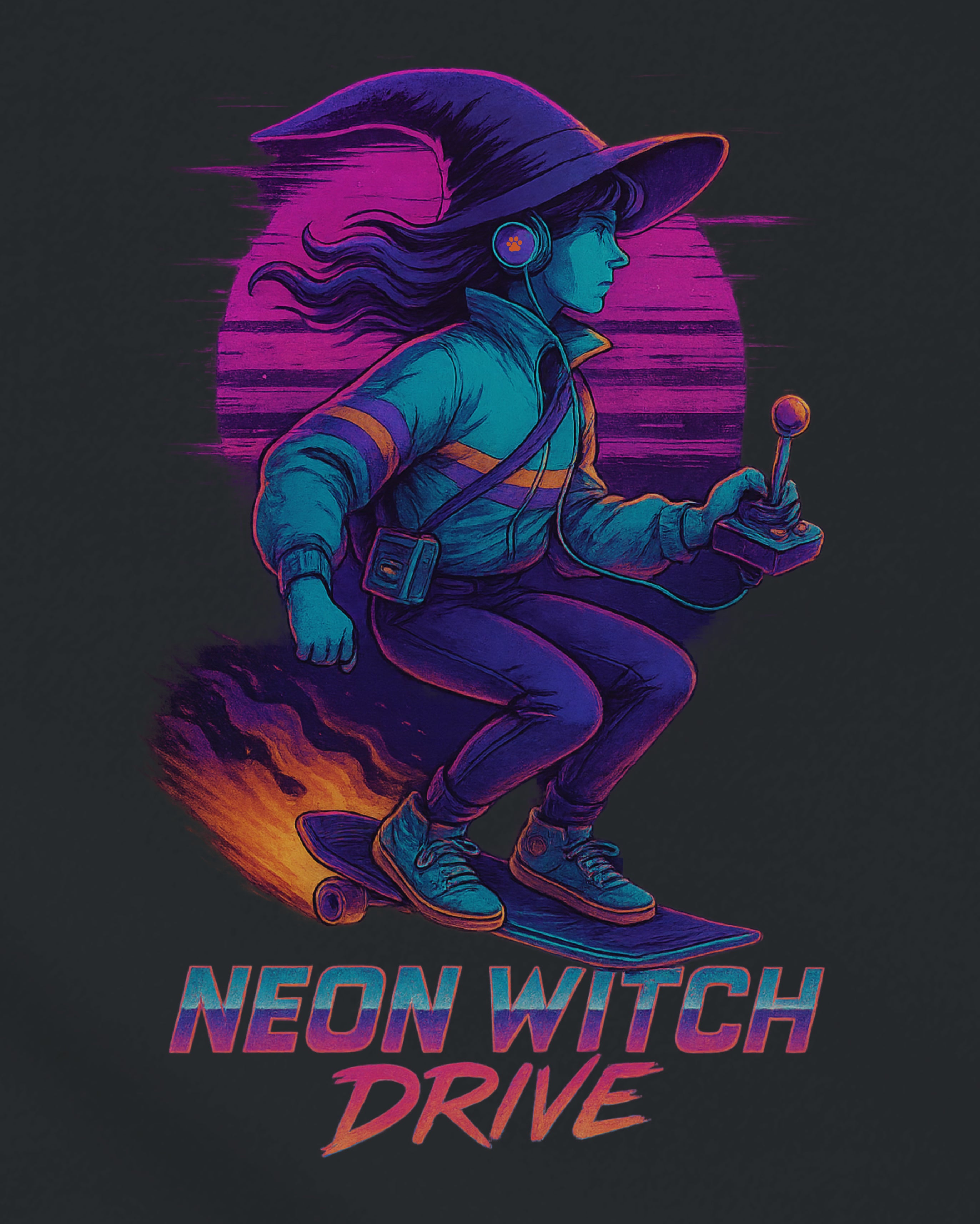 Halloween Witch Drive Tee, design close-up view