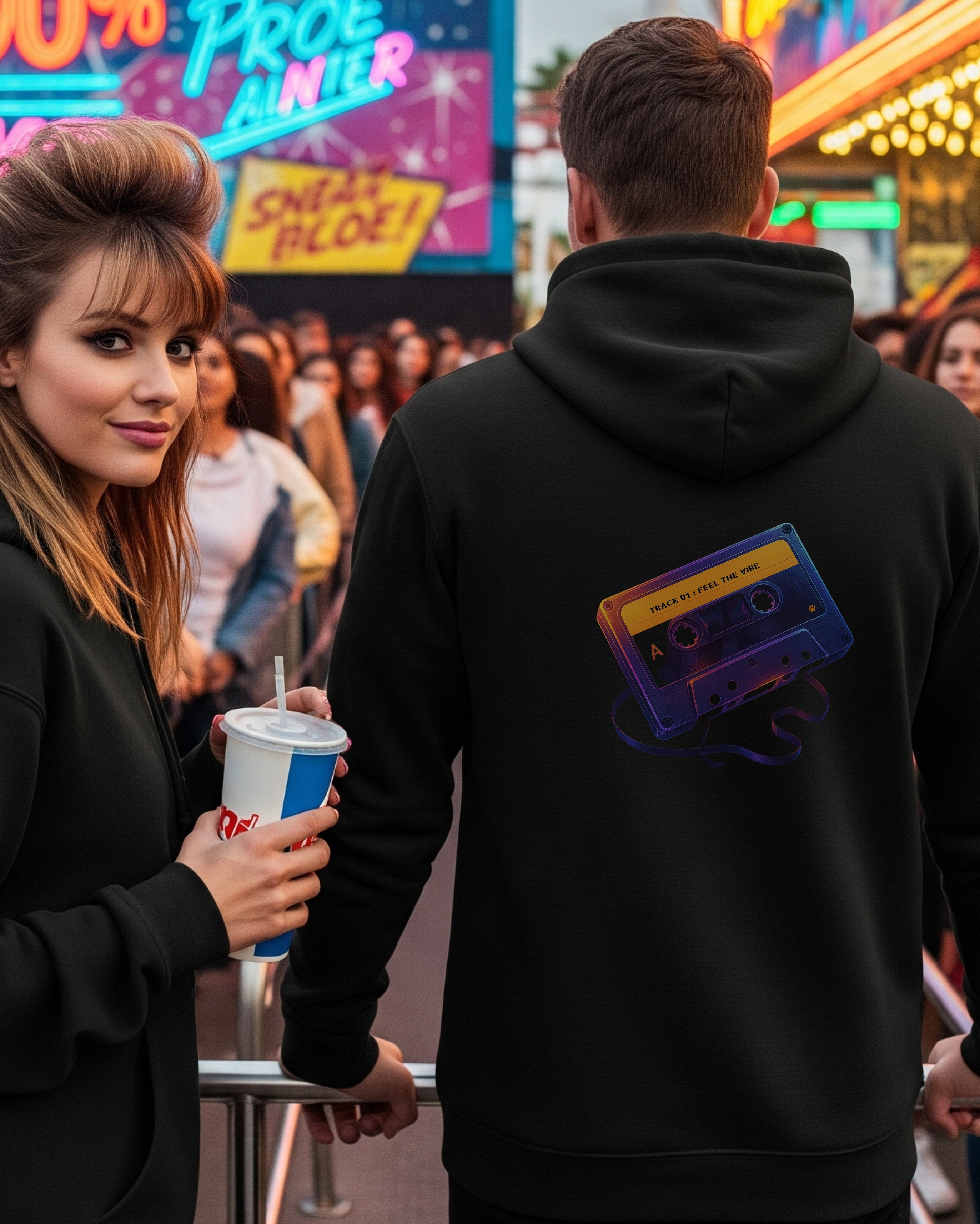 Mixtape Memory Hoodie, female and male models view