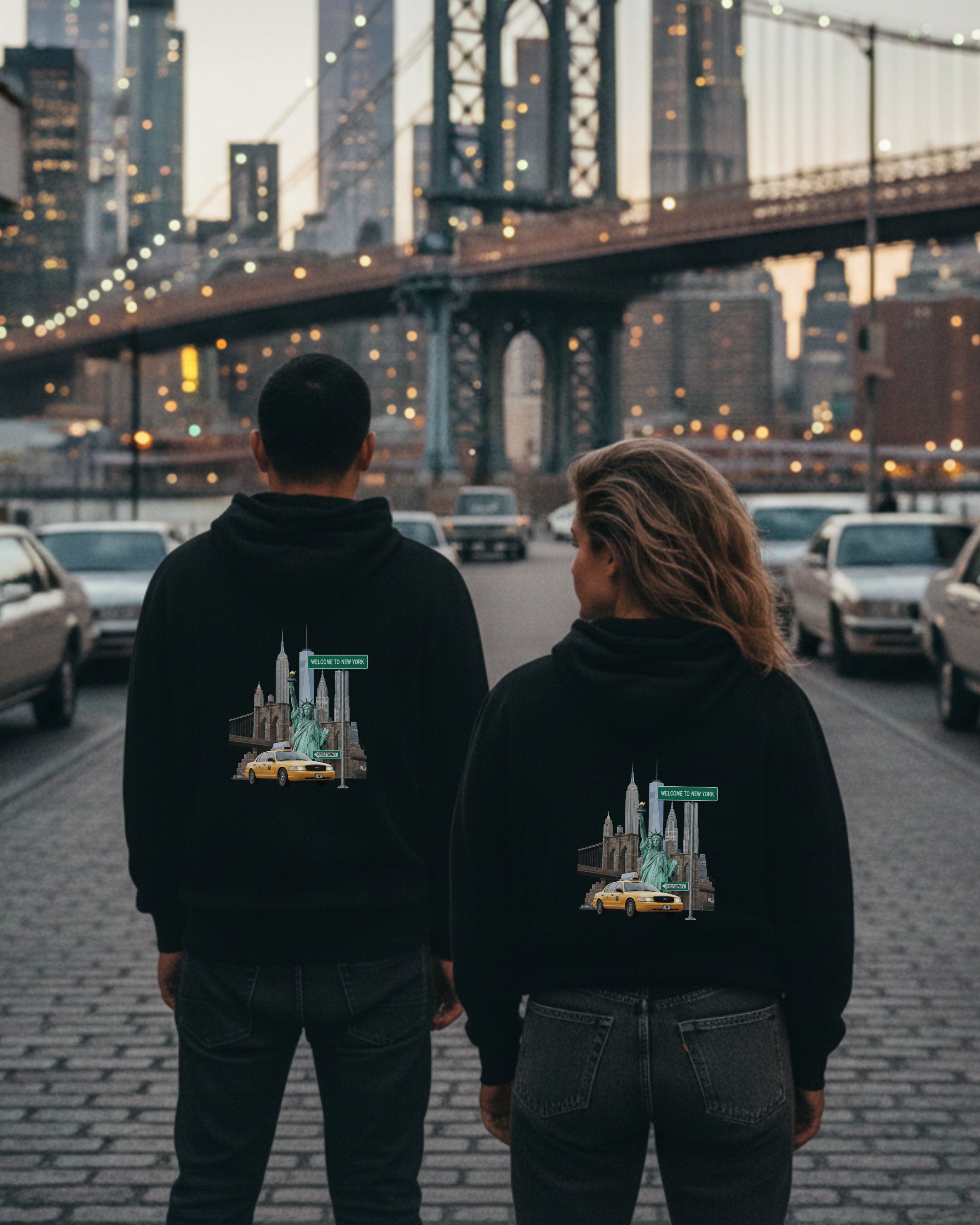 New York City Iconic View Hoodie, female and male models view