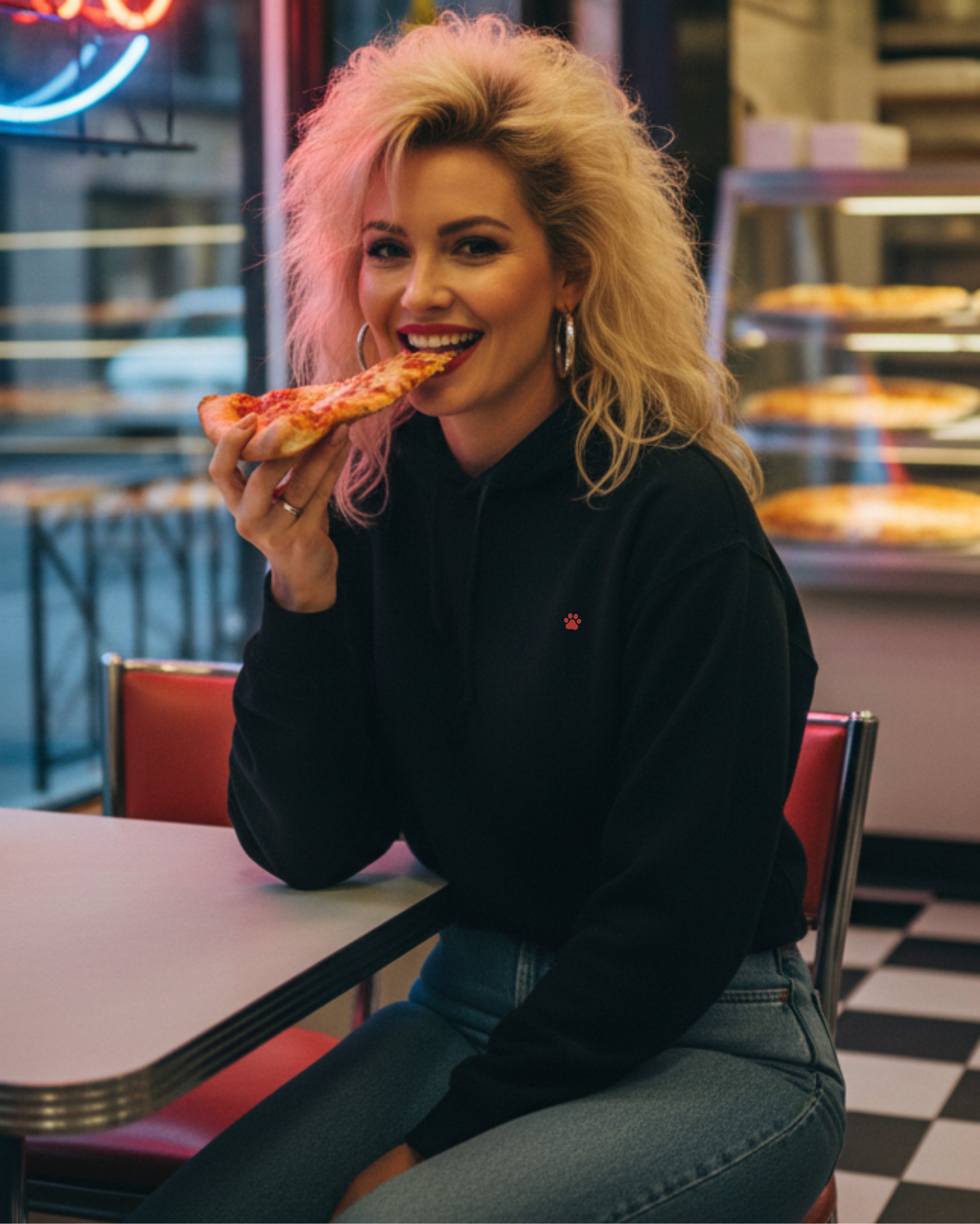 New York City Pizza Slice Hoodie, female model view