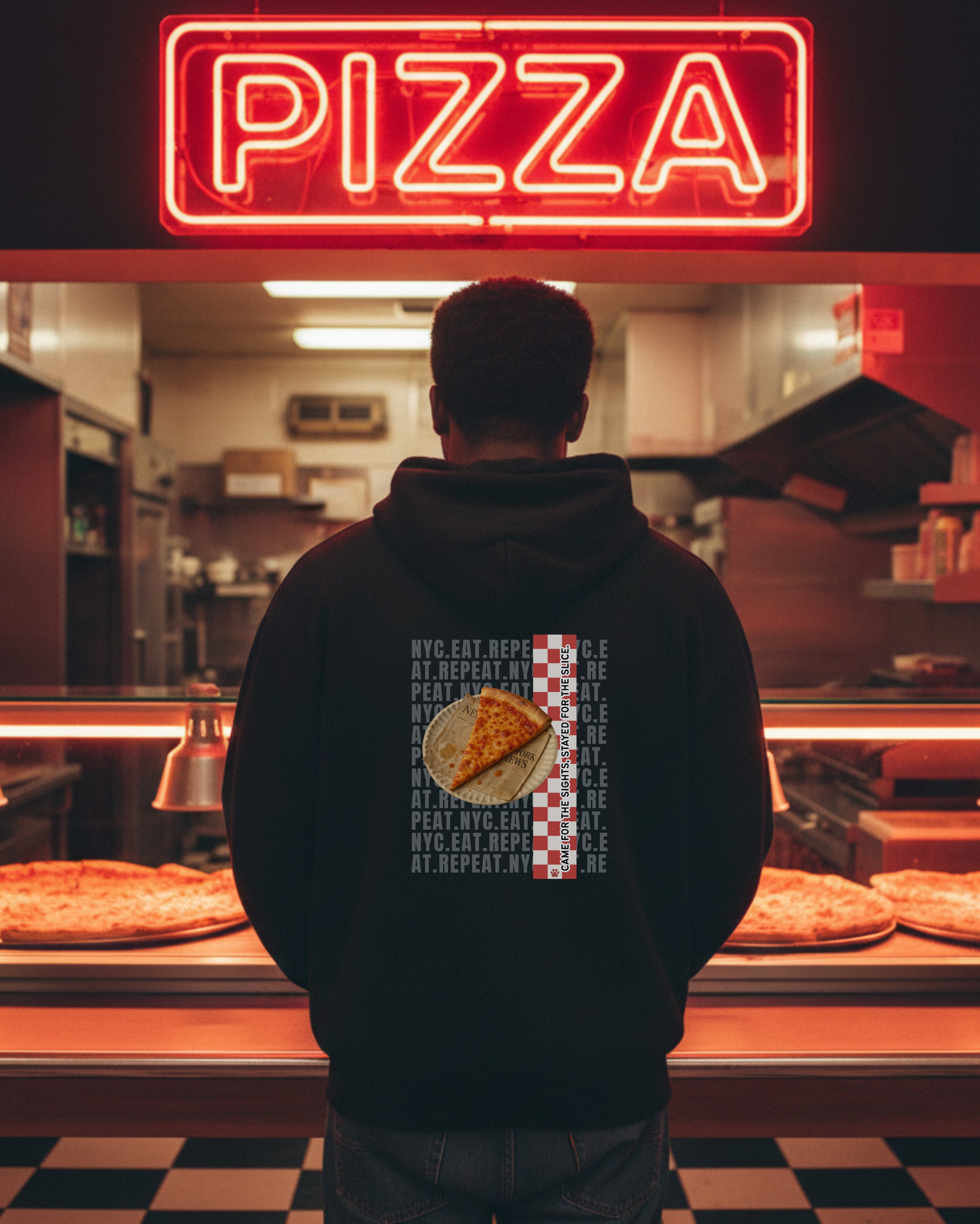 New York City Pizza Slice Hoodie, male model view