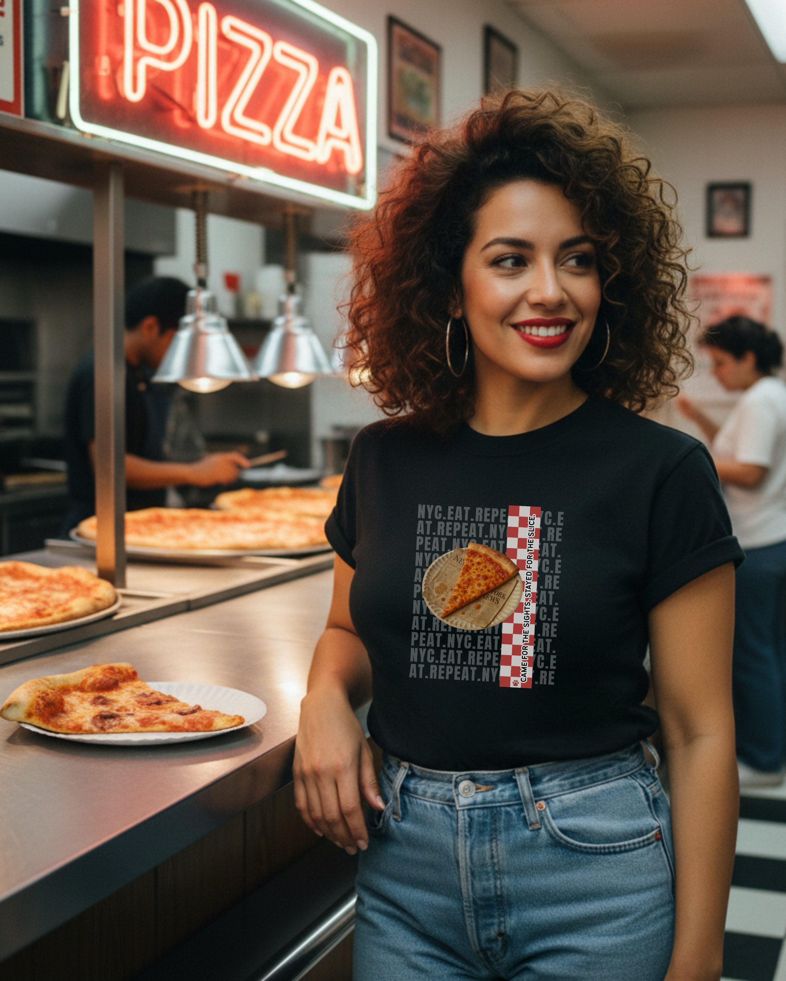 New York City Pizza Slice Tee, female model view