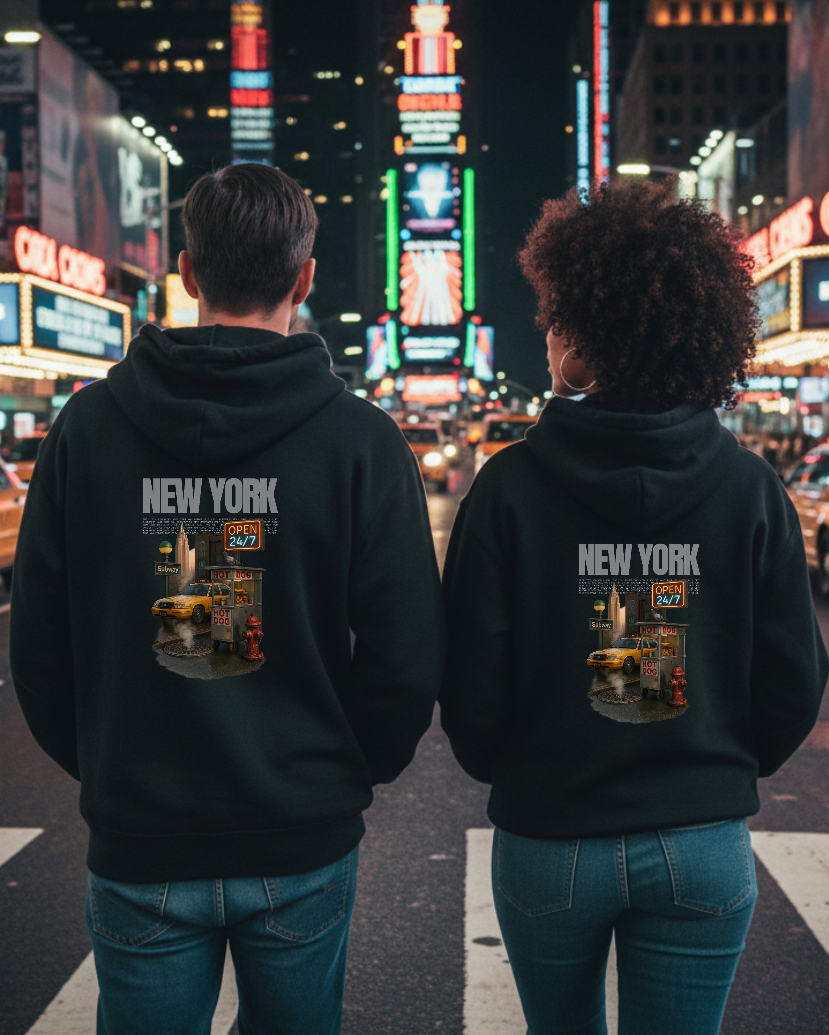 New York City Urban Vibe Hoodie, female and male models view