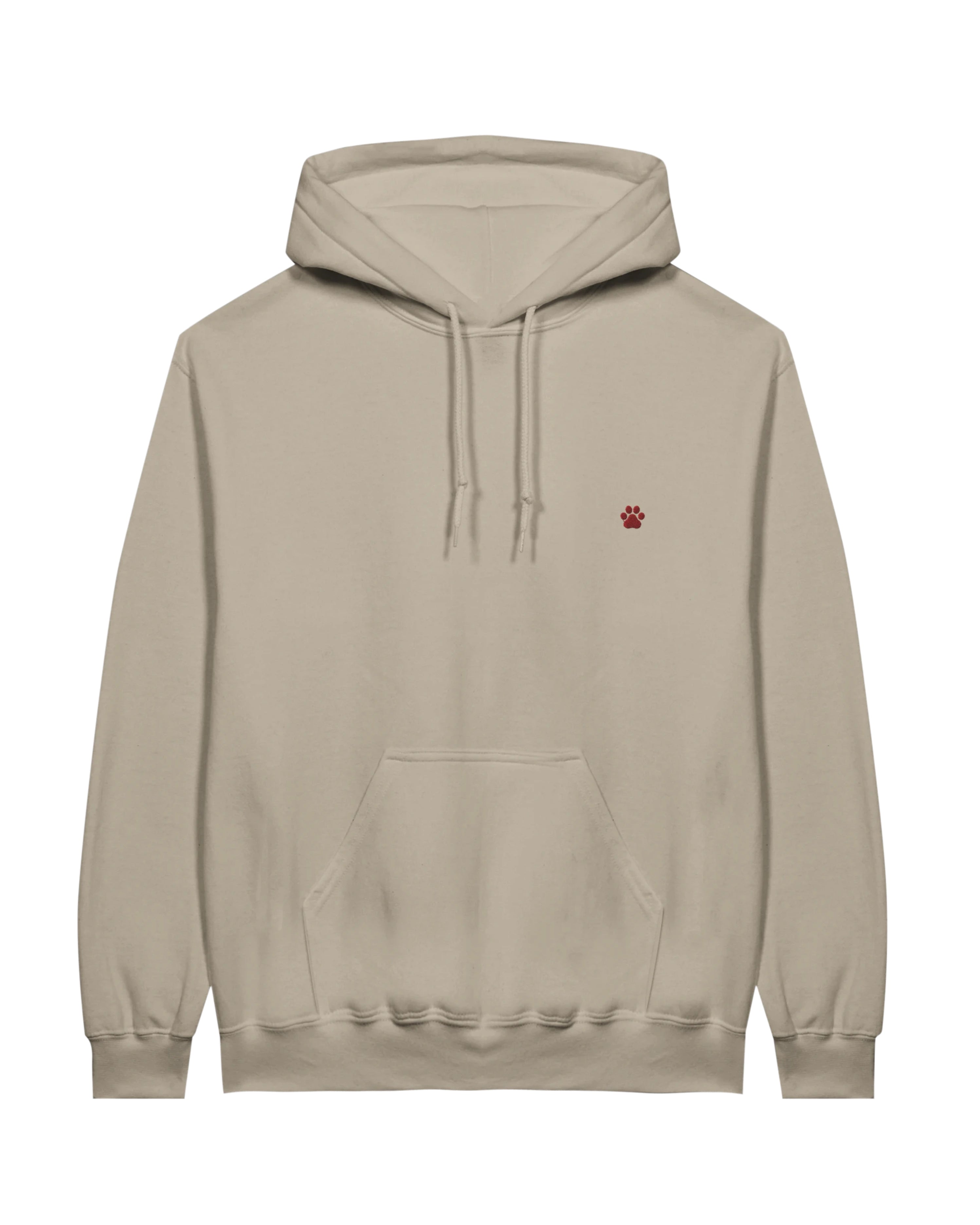 Red PAW Hoodie, sand front view
