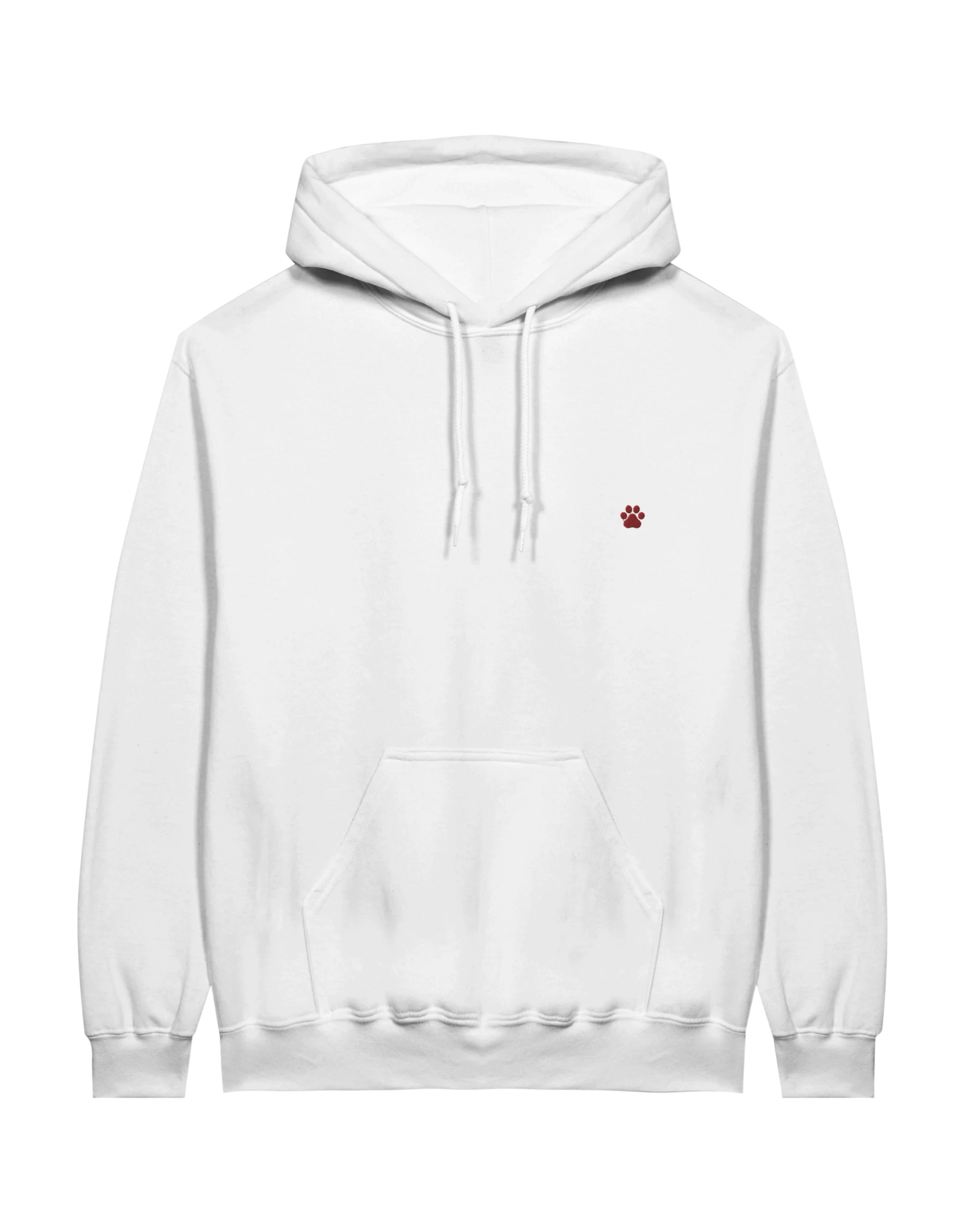 Red PAW Hoodie, white front view