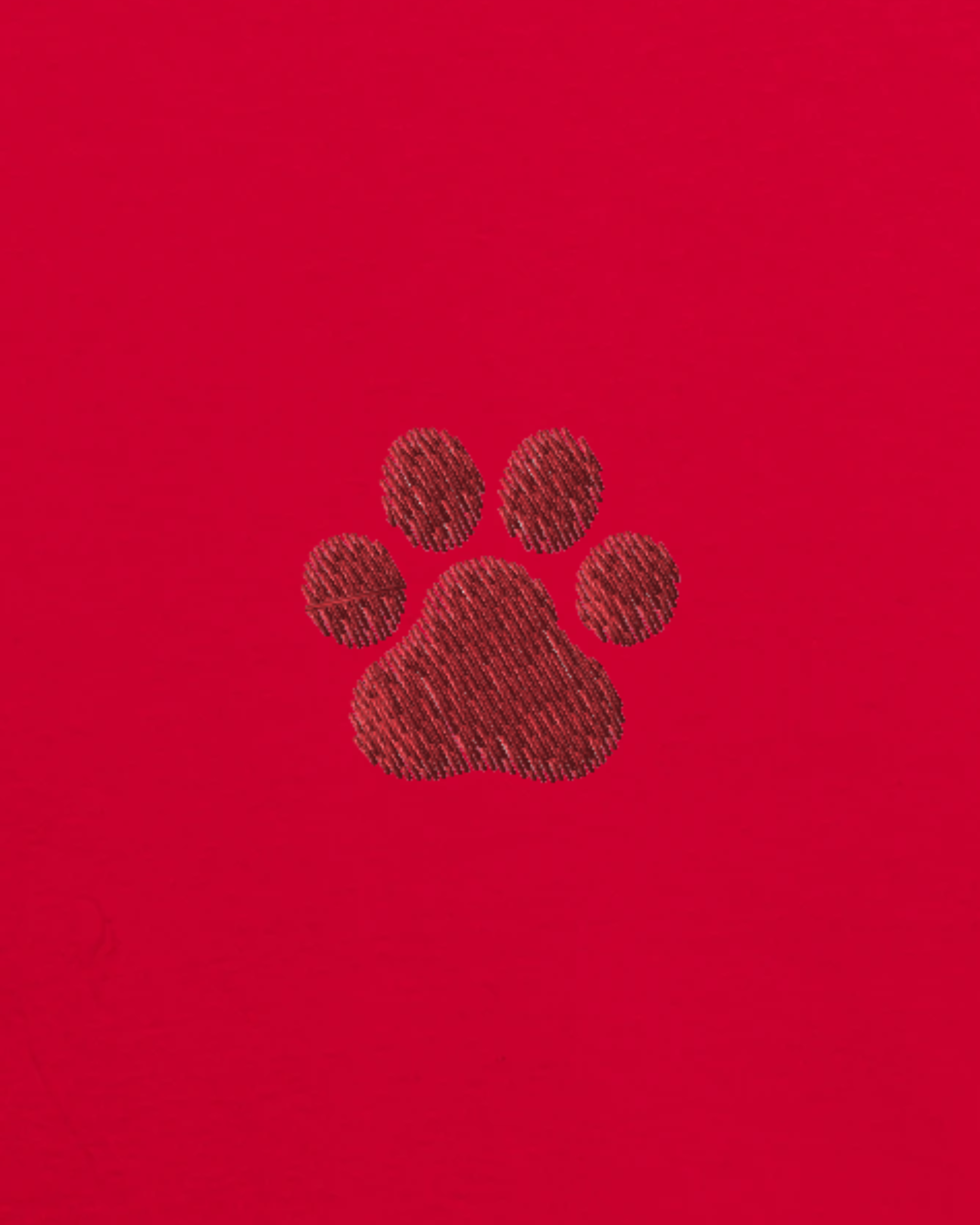 Red PAW Tee, embroidery close-up view