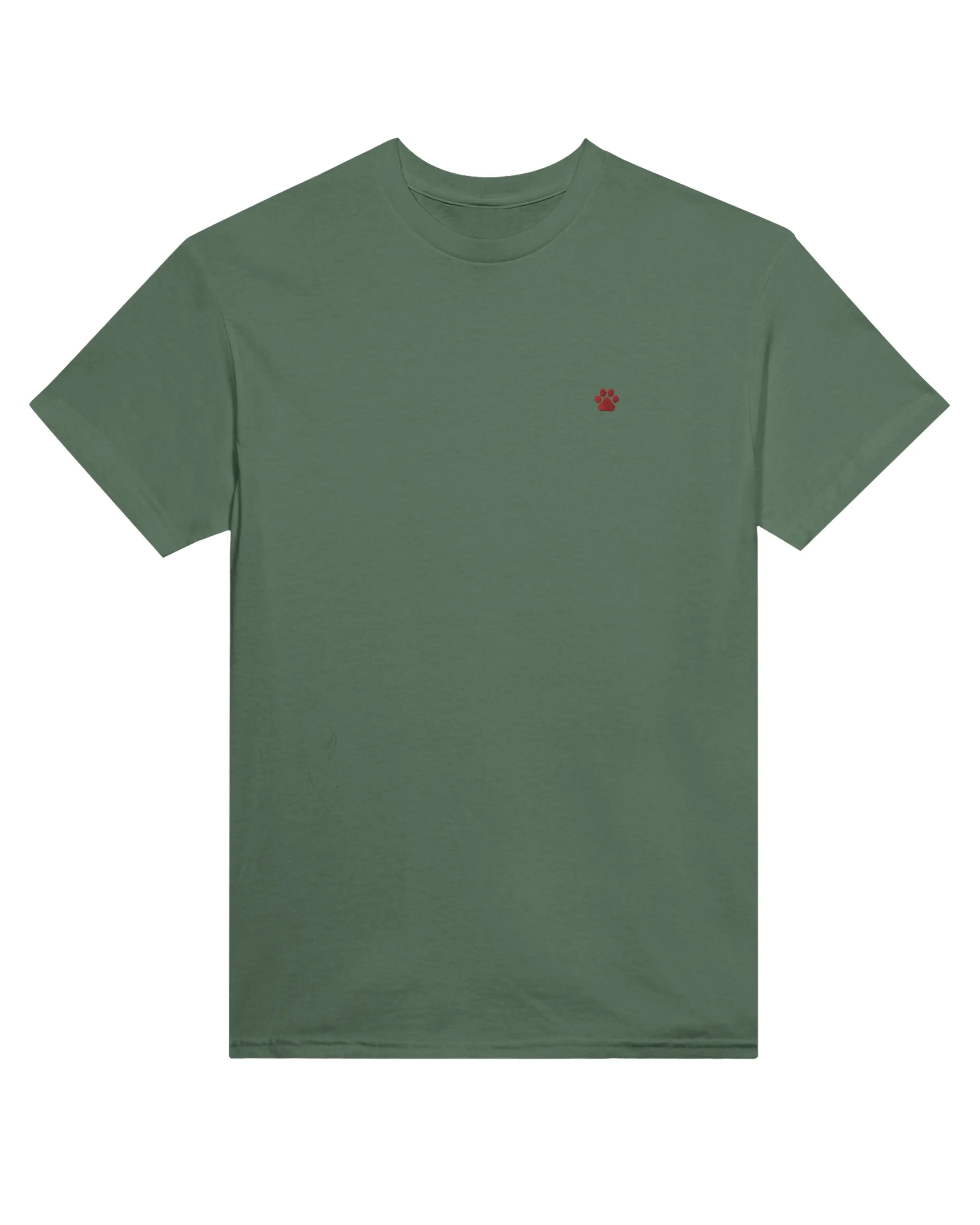 Red PAW Tee, military green front view