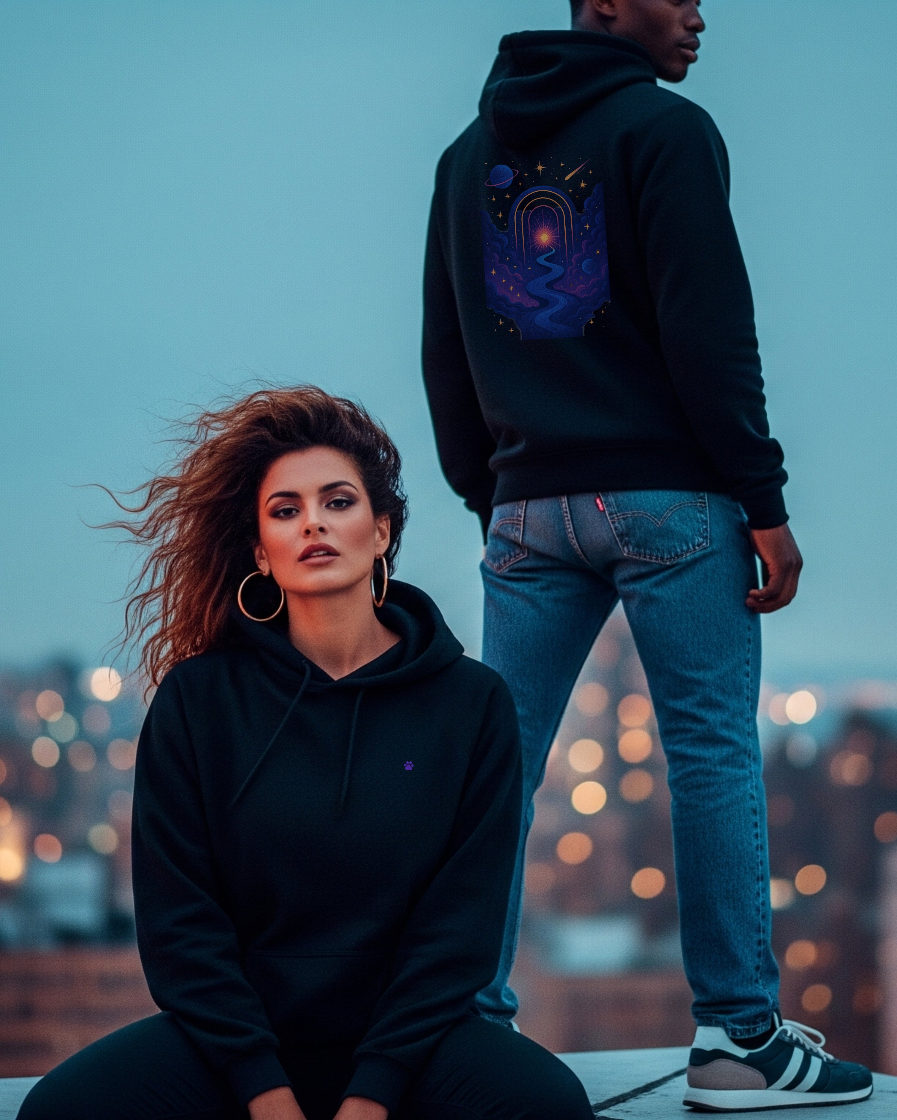 The Gate Hoodie, female and male models view