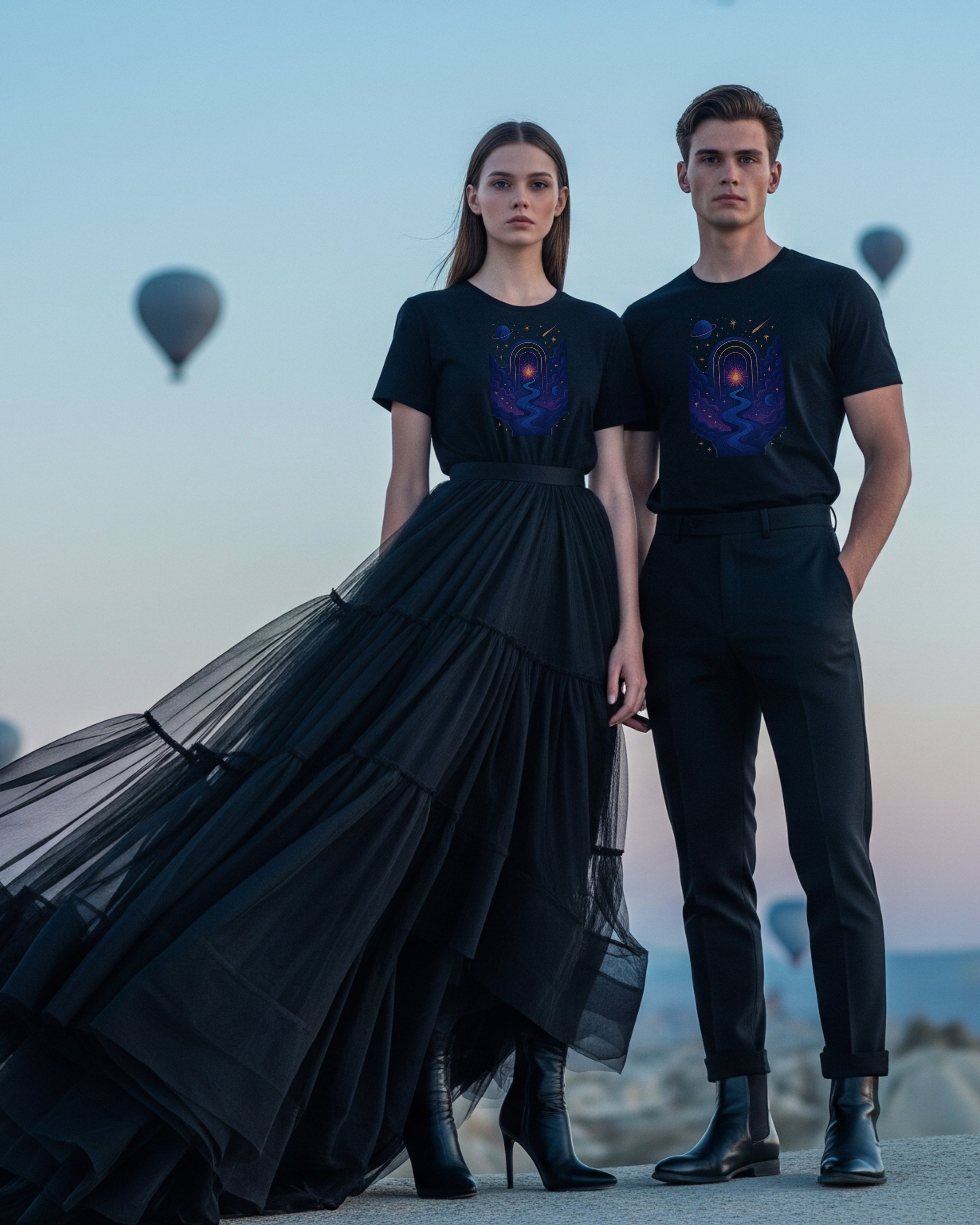 The Gate Tee, female and male models view