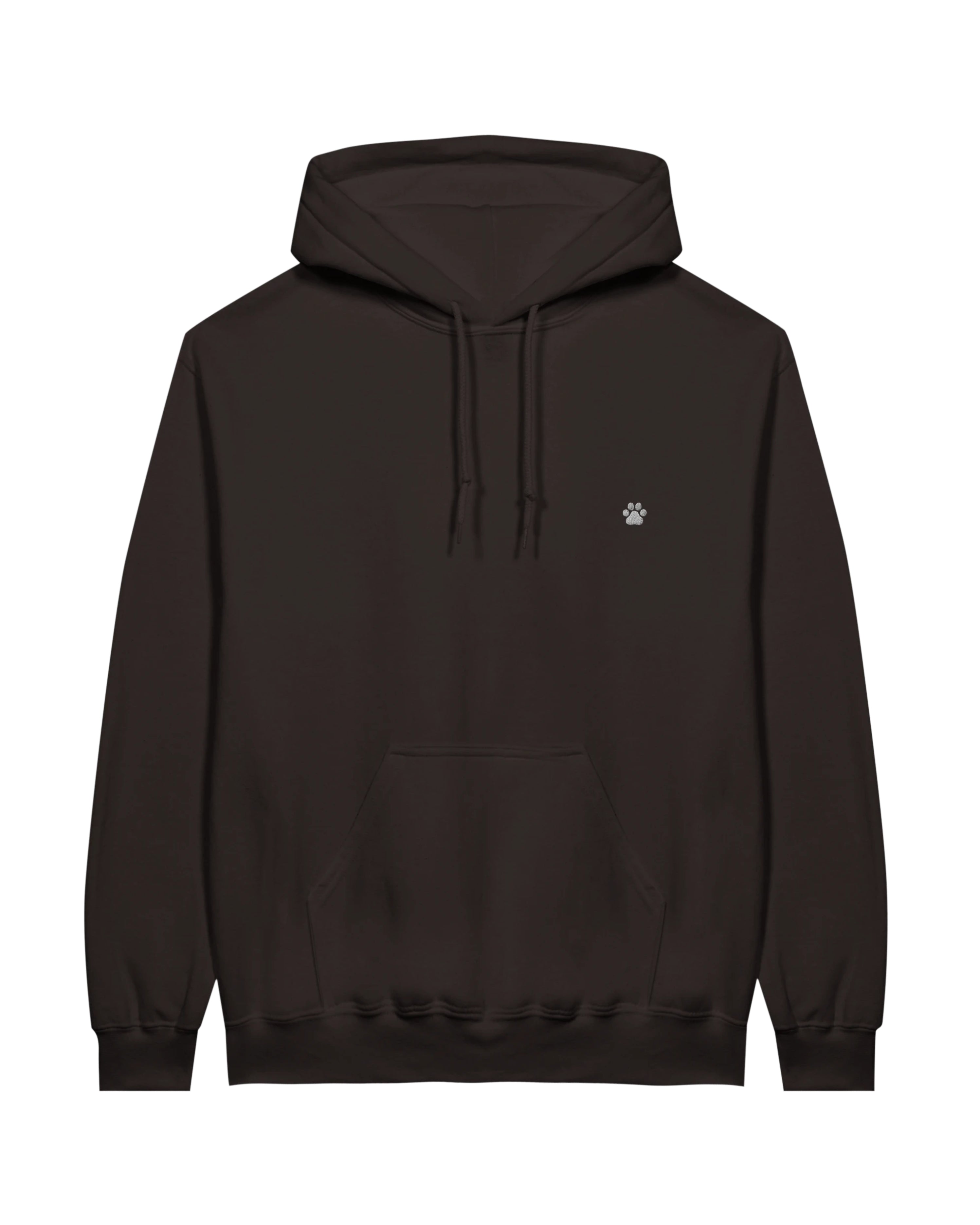 White PAW Hoodie, dark chocolate front view
