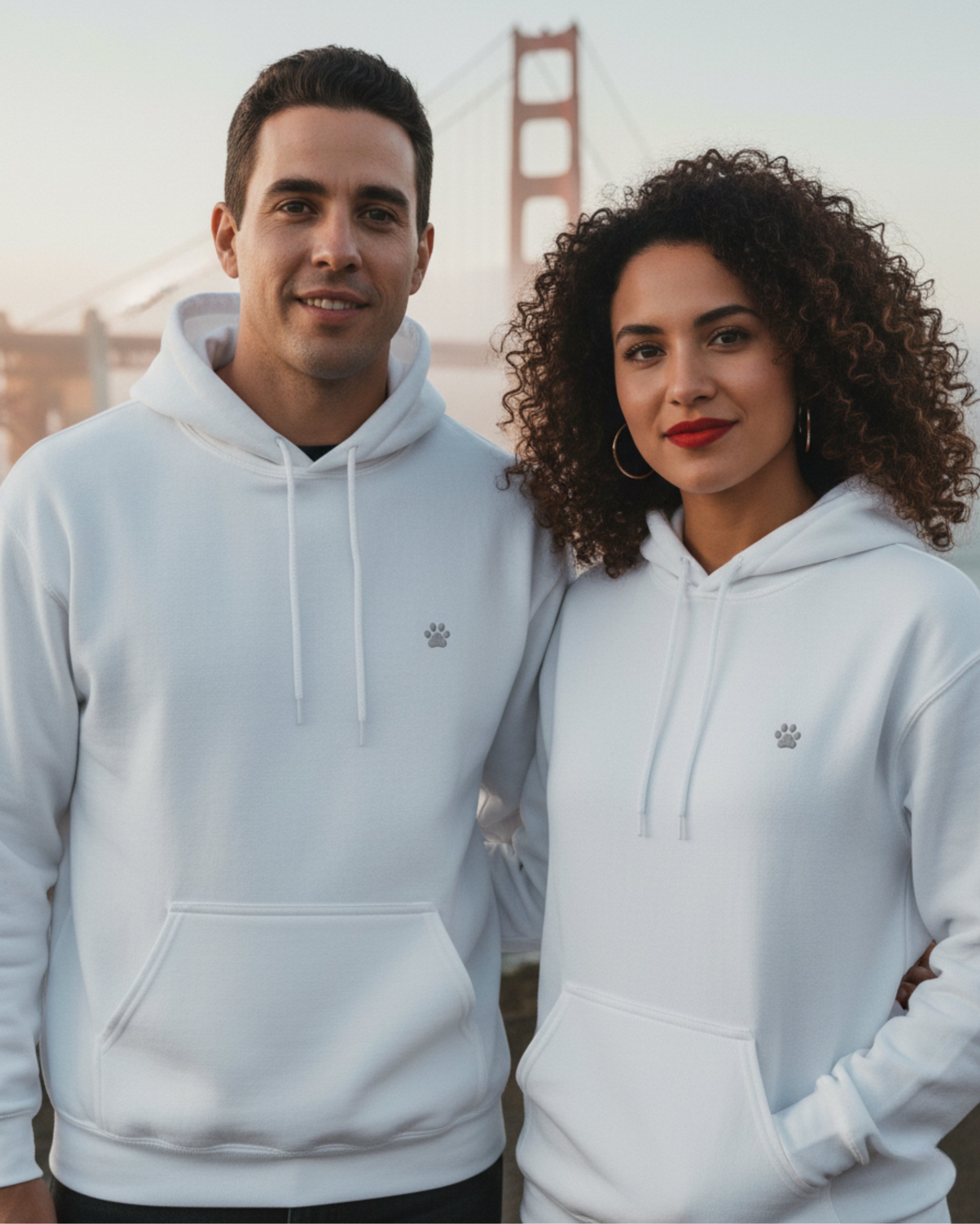 White PAW Hoodie, female and male models view