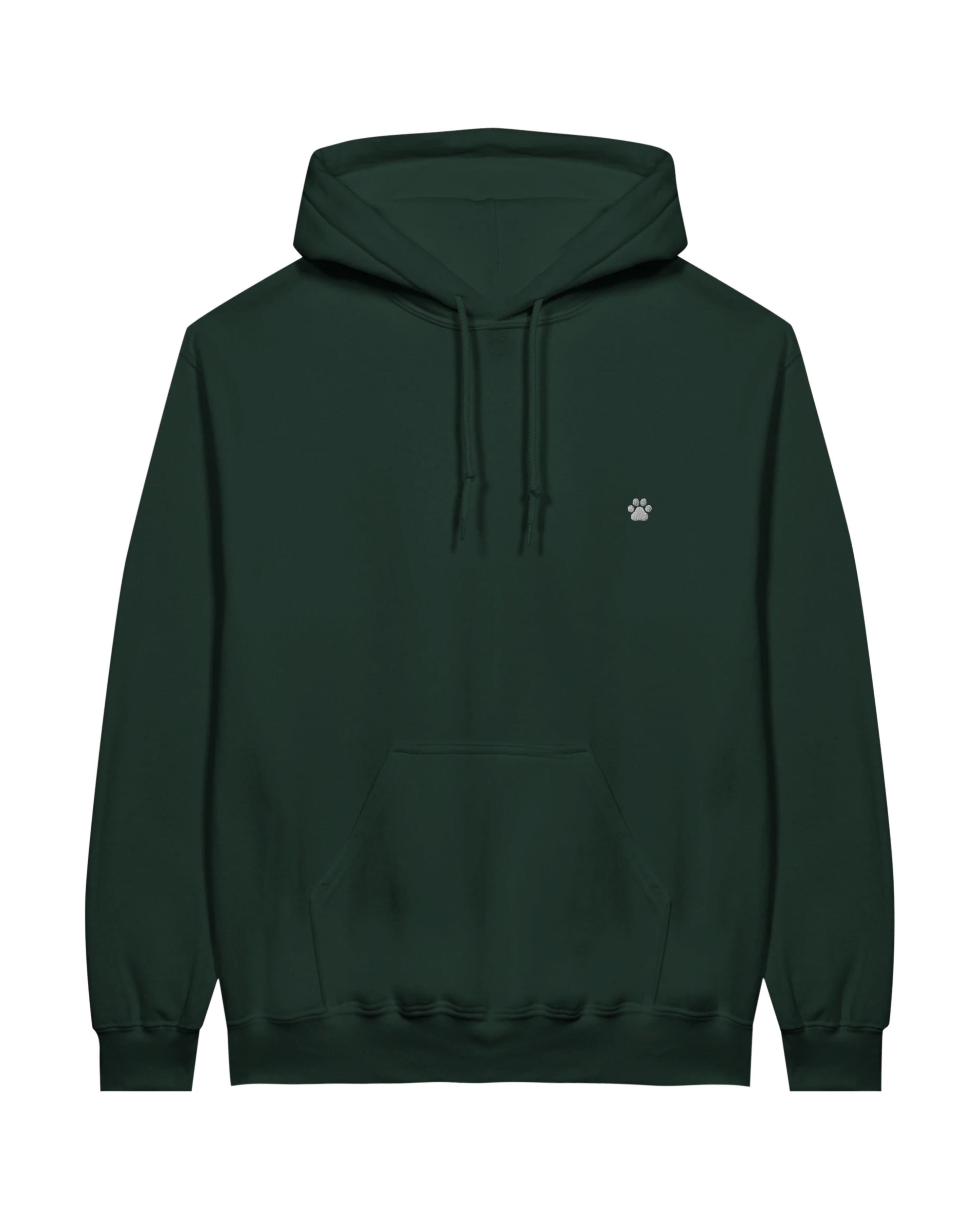 White PAW Hoodie, forest green front view