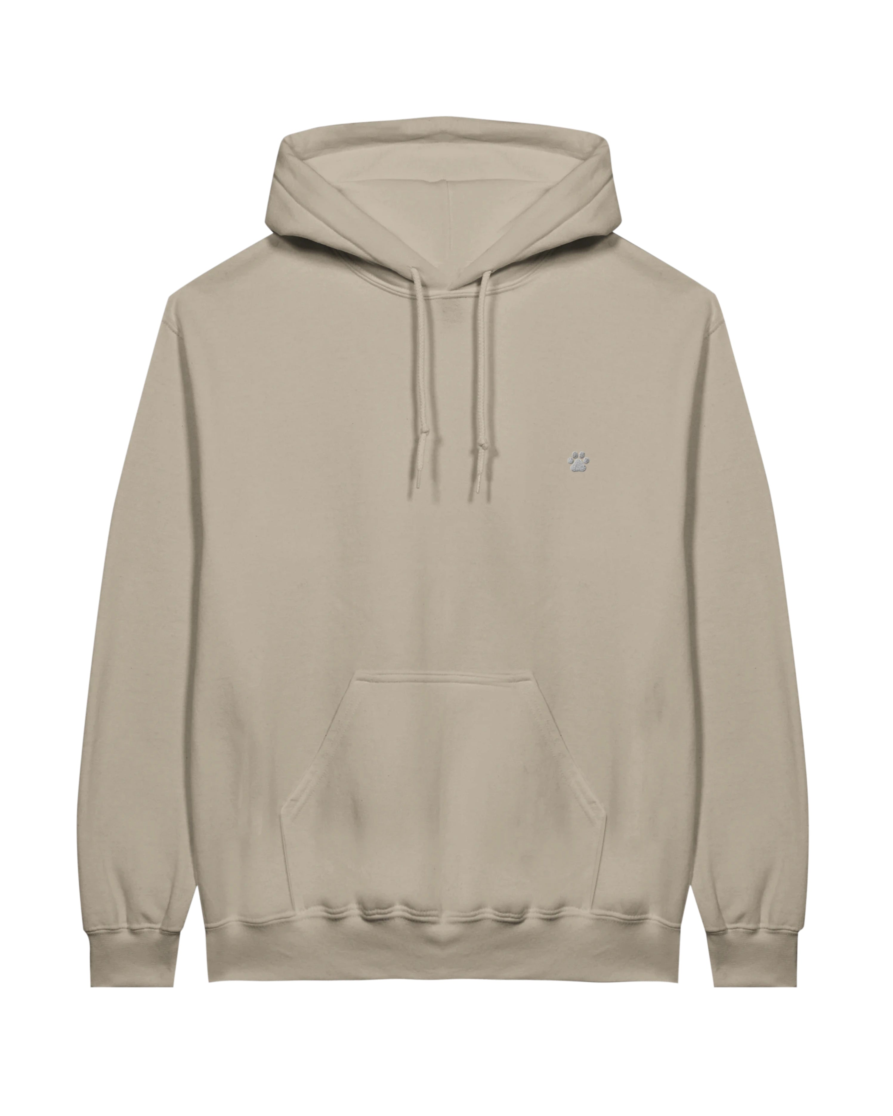 White PAW Hoodie, sand front view