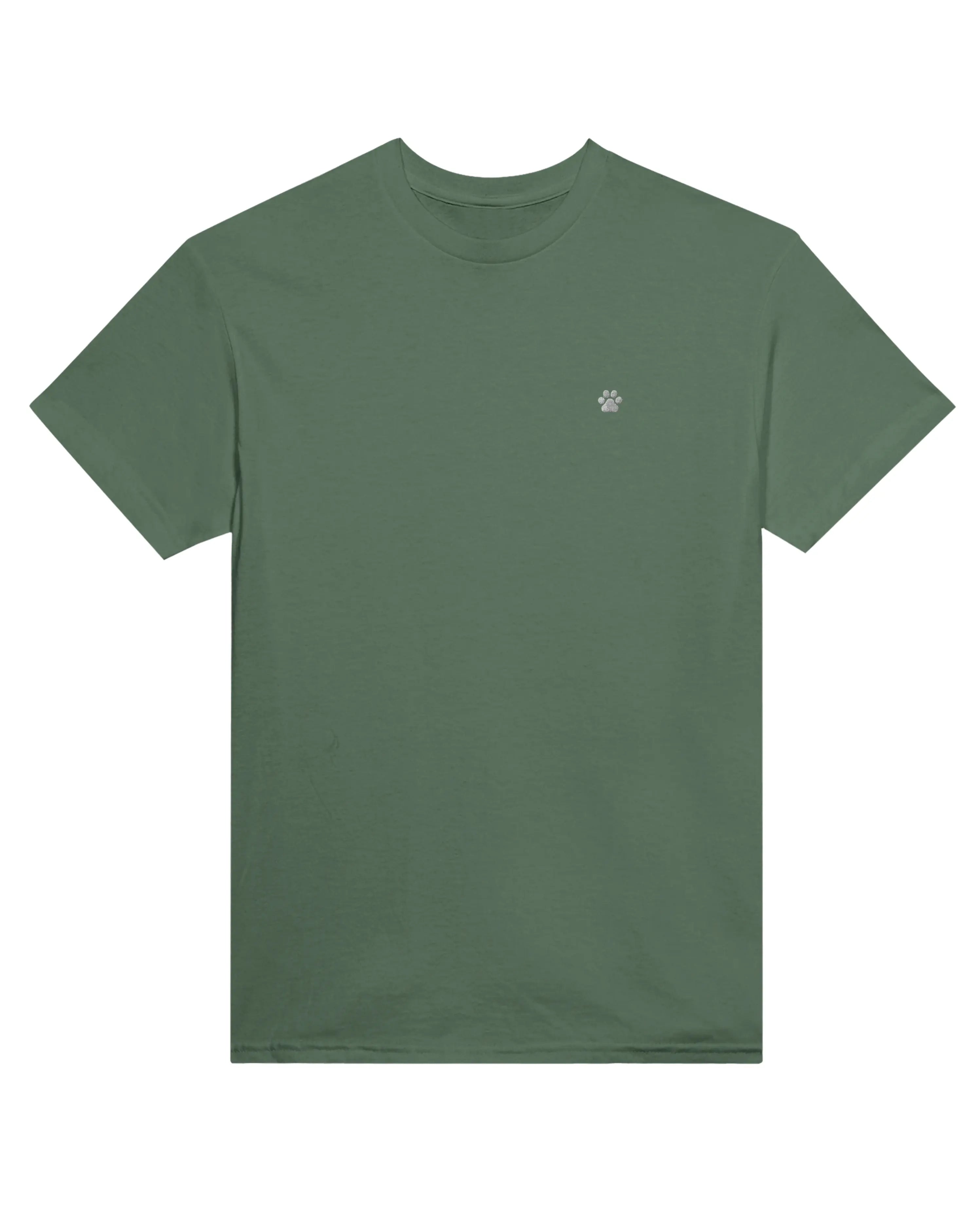 White PAW Tee, military green front view